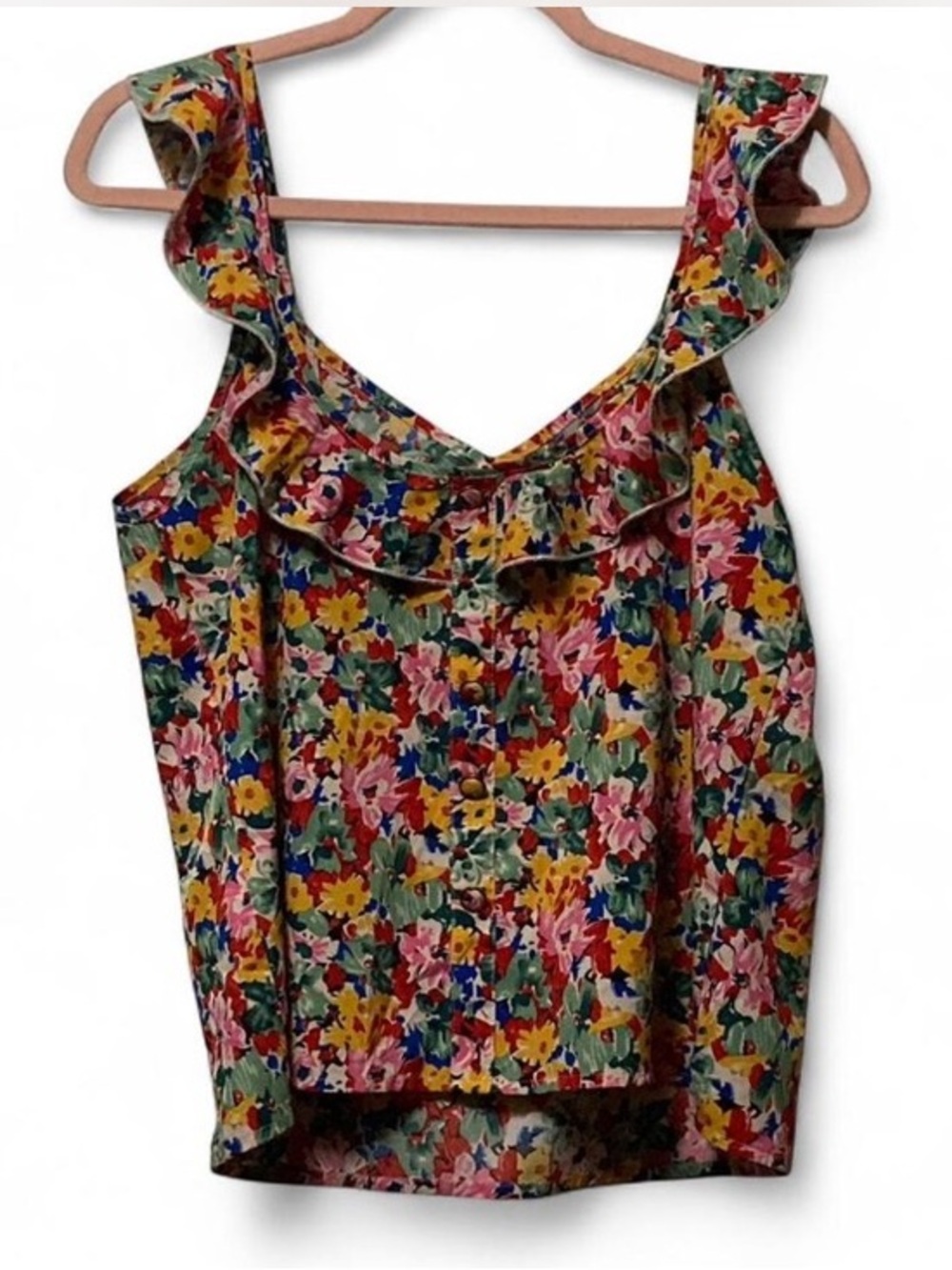 Floral Ruffle Strap Women's Tank Top - Multicolor